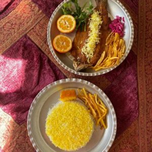 چلو ماهی قزل آلا سرخ شده